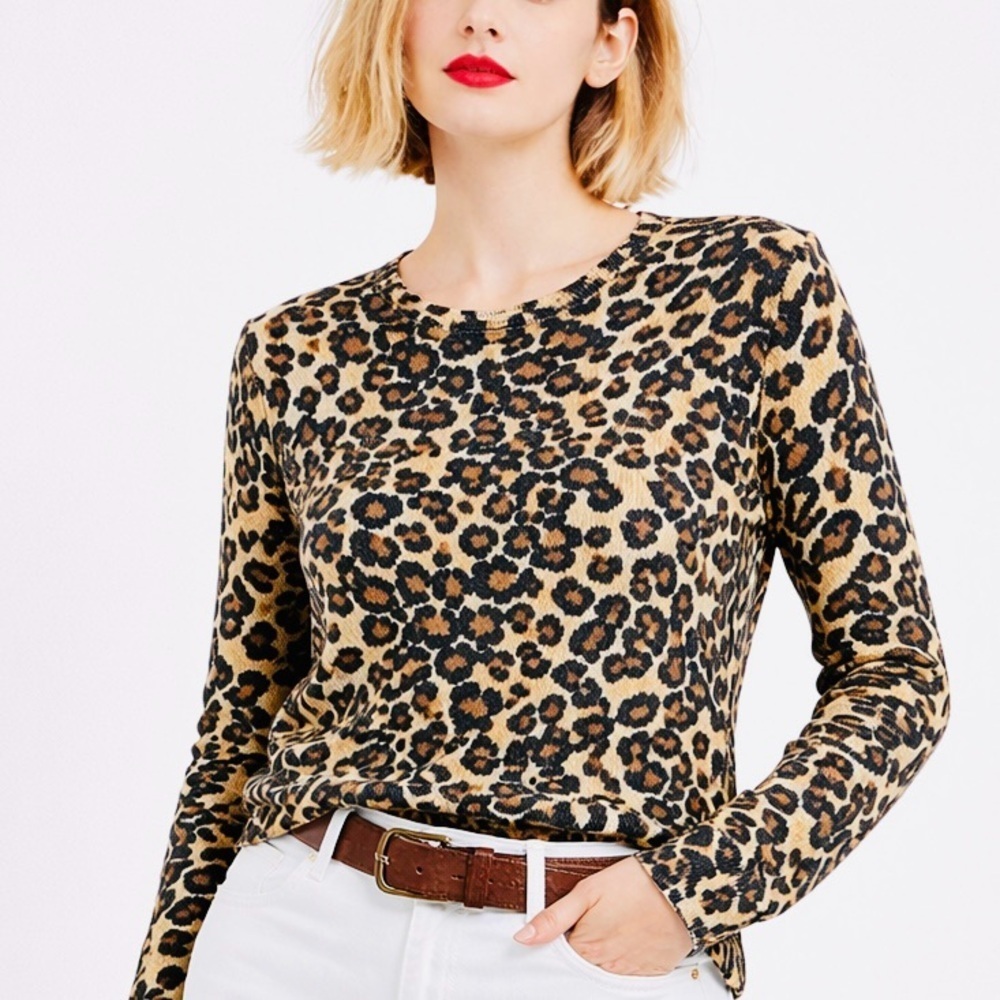Equipment Femme Leopard Print 100% Cashmere Sweater Black Brown Beige Size XS